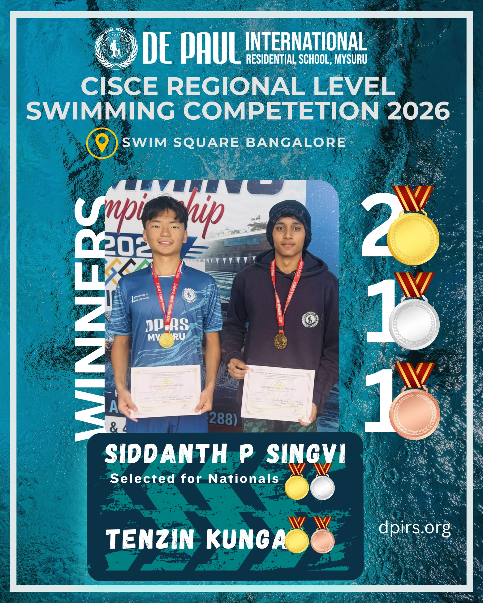 Master Shreyas K P of De Paul International Residential School displaying his gold medal after winning first place at the 12th Tirak Taekwondo International Tournament 2026 in Bangkok, Thailand.